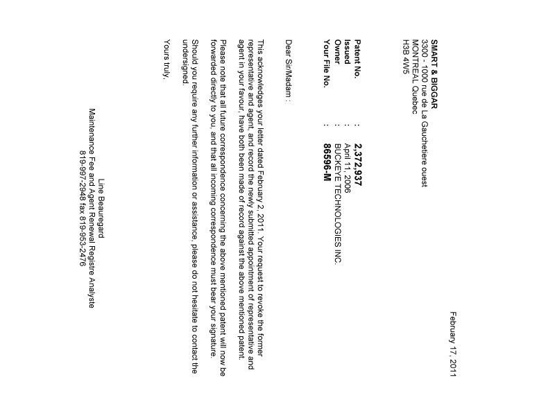 Canadian Patent Document 2372937. Correspondence 20110217. Image 1 of 1