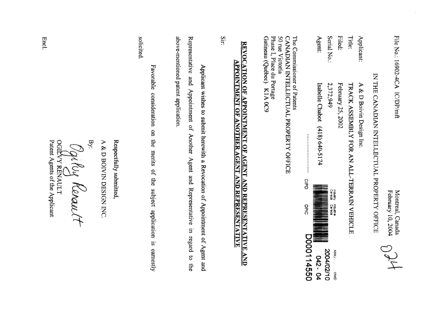 Canadian Patent Document 2372949. Correspondence 20031210. Image 1 of 2