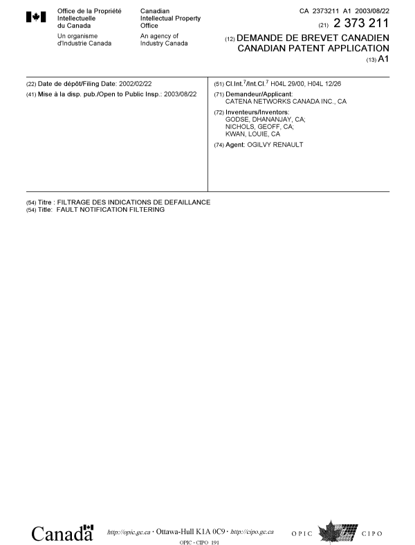 Document de brevet canadien 2373211. Page couverture 20030805. Image 1 de 1