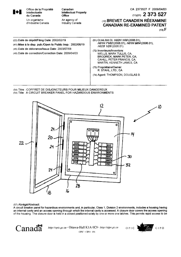 Document de brevet canadien 2373527. Page couverture 20090403. Image 1 de 3