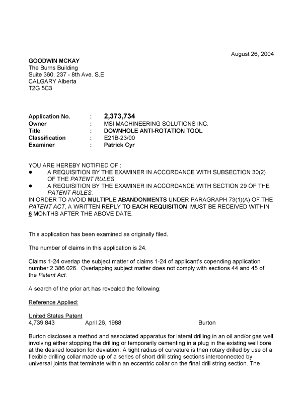 Canadian Patent Document 2373734. Prosecution-Amendment 20031226. Image 1 of 3