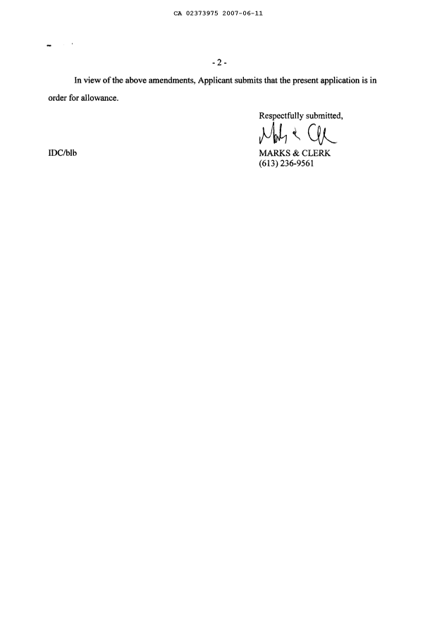 Canadian Patent Document 2373975. Prosecution-Amendment 20070611. Image 2 of 4