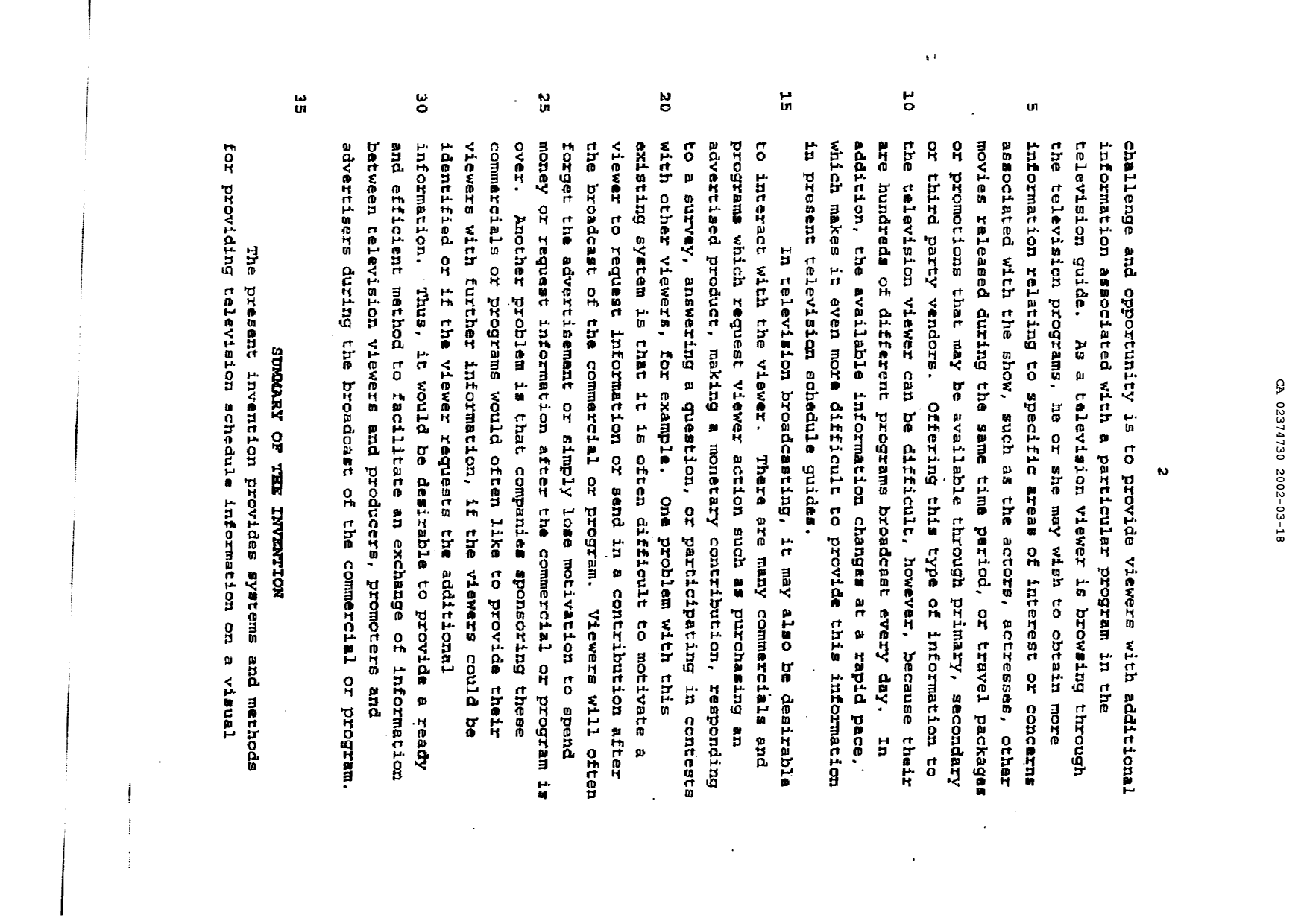 Document de brevet canadien 2374730. Description 20011218. Image 2 de 43