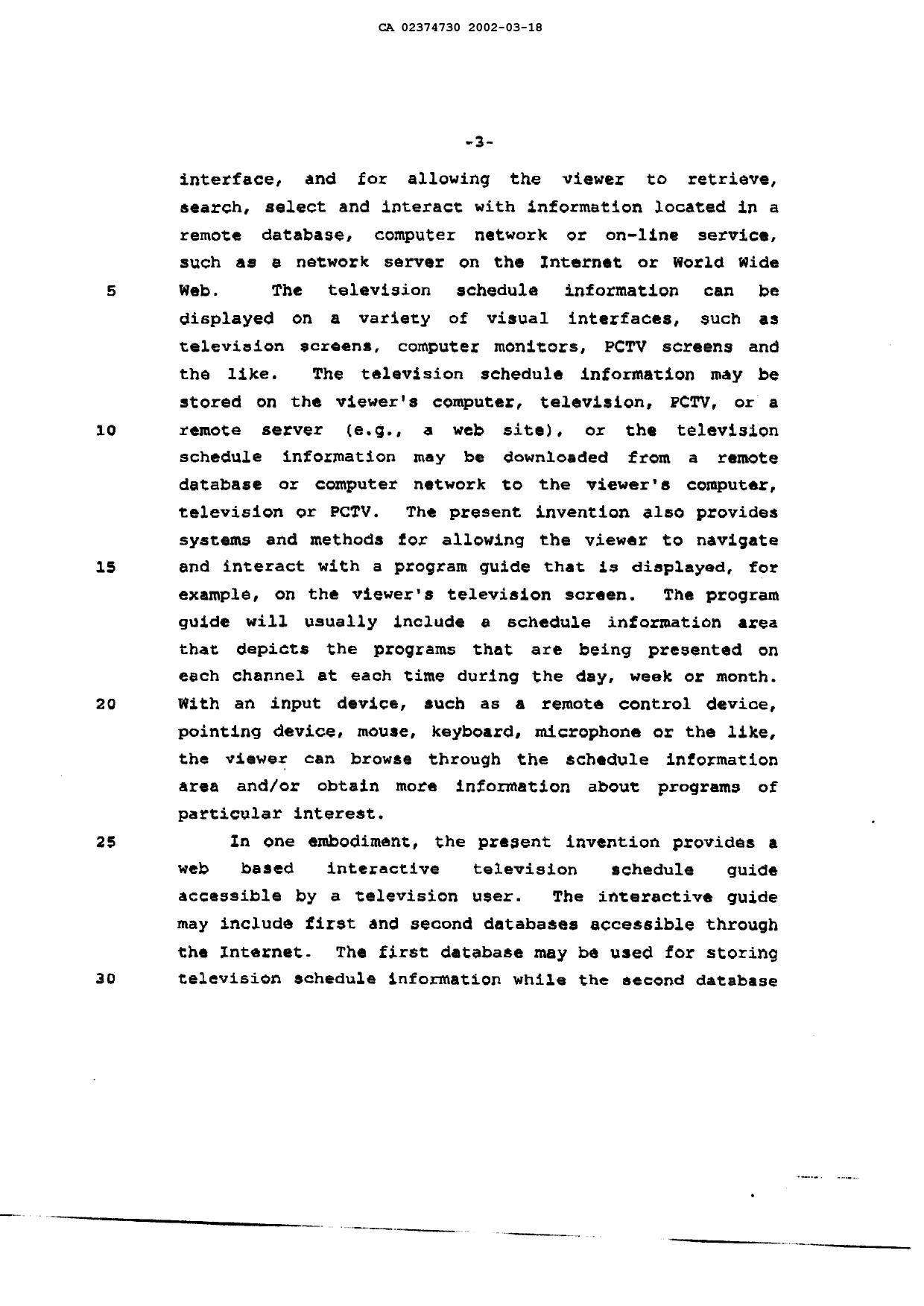 Document de brevet canadien 2374730. Description 20011218. Image 3 de 43