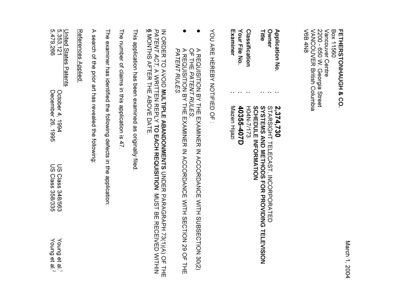 Document de brevet canadien 2374730. Poursuite-Amendment 20031201. Image 1 de 3