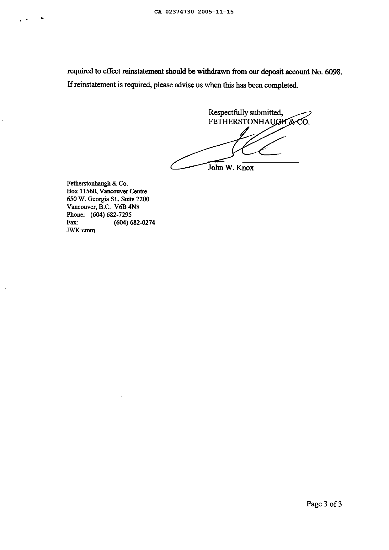 Canadian Patent Document 2374730. Prosecution-Amendment 20041215. Image 3 of 3
