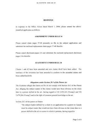 Canadian Patent Document 2374730. Prosecution-Amendment 20041229. Image 2 of 30