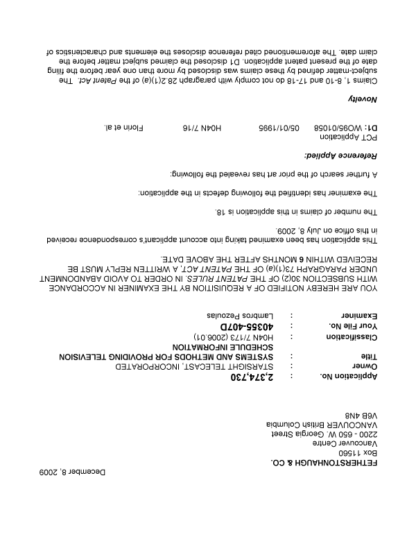 Document de brevet canadien 2374730. Poursuite-Amendment 20081208. Image 1 de 5