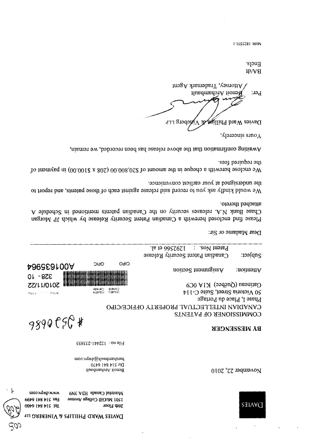 Canadian Patent Document 2374730. Assignment 20091222. Image 1 of 17