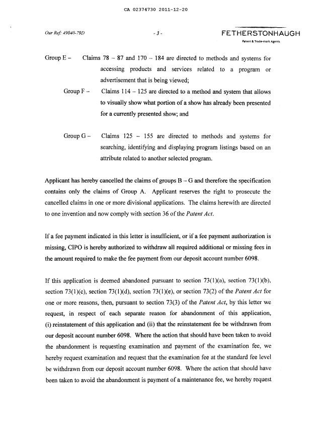 Canadian Patent Document 2374730. Prosecution-Amendment 20101220. Image 3 of 8
