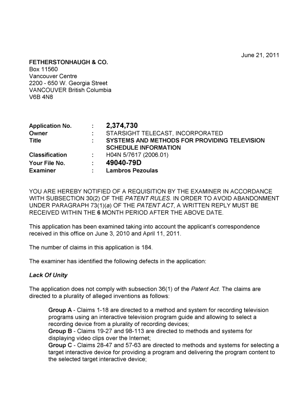 Document de brevet canadien 2374730. Poursuite-Amendment 20101221. Image 1 de 2