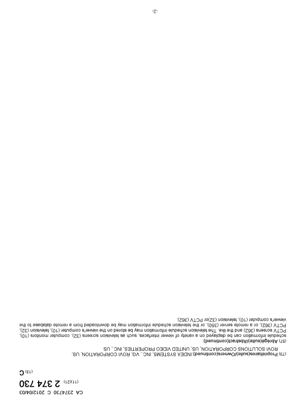 Document de brevet canadien 2374730. Page couverture 20111206. Image 2 de 2