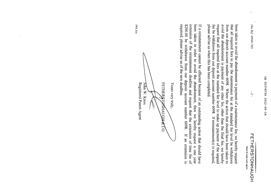 Canadian Patent Document 2374730. Correspondence 20111214. Image 2 of 2