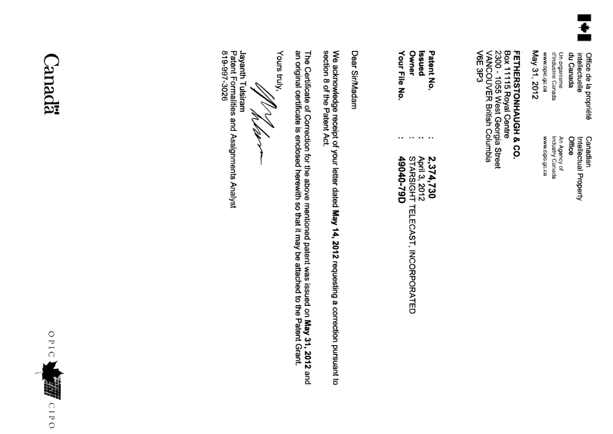 Canadian Patent Document 2374730. Prosecution-Amendment 20111231. Image 1 of 2