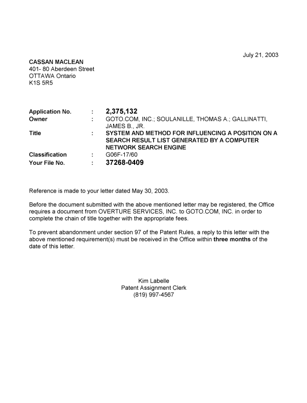 Canadian Patent Document 2375132. Correspondence 20021221. Image 1 of 1