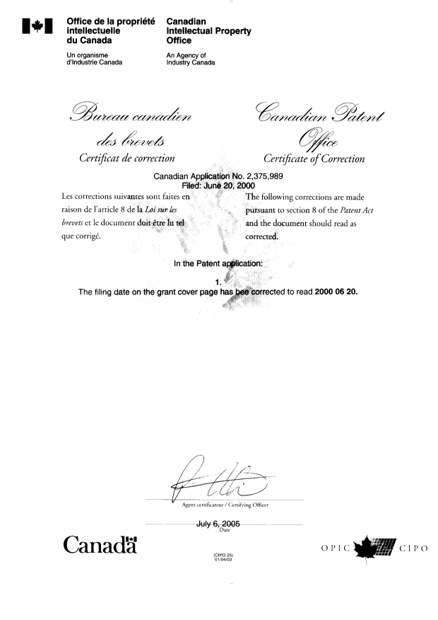 Canadian Patent Document 2375989. Prosecution-Amendment 20050706. Image 2 of 2