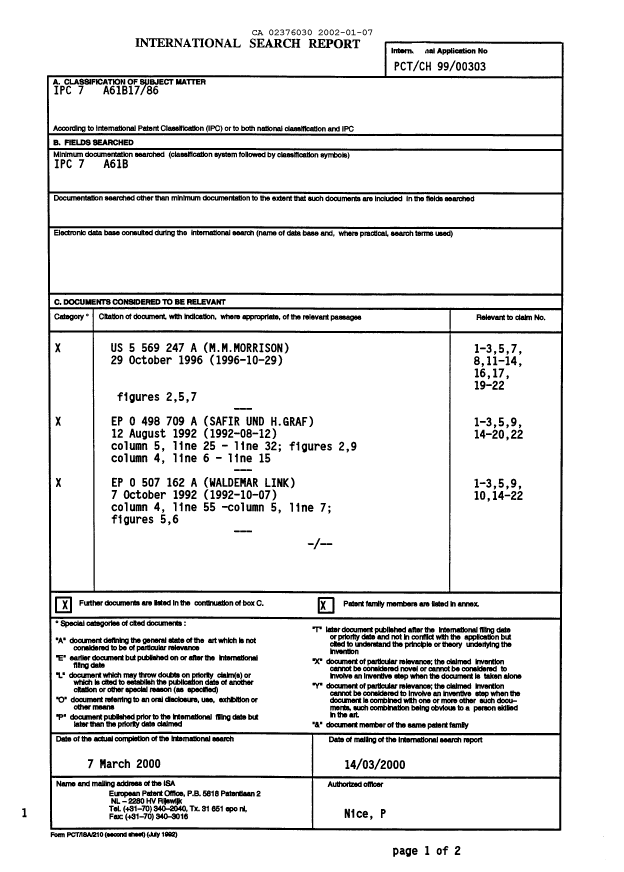 Document de brevet canadien 2376030. PCT 20020107. Image 1 de 7