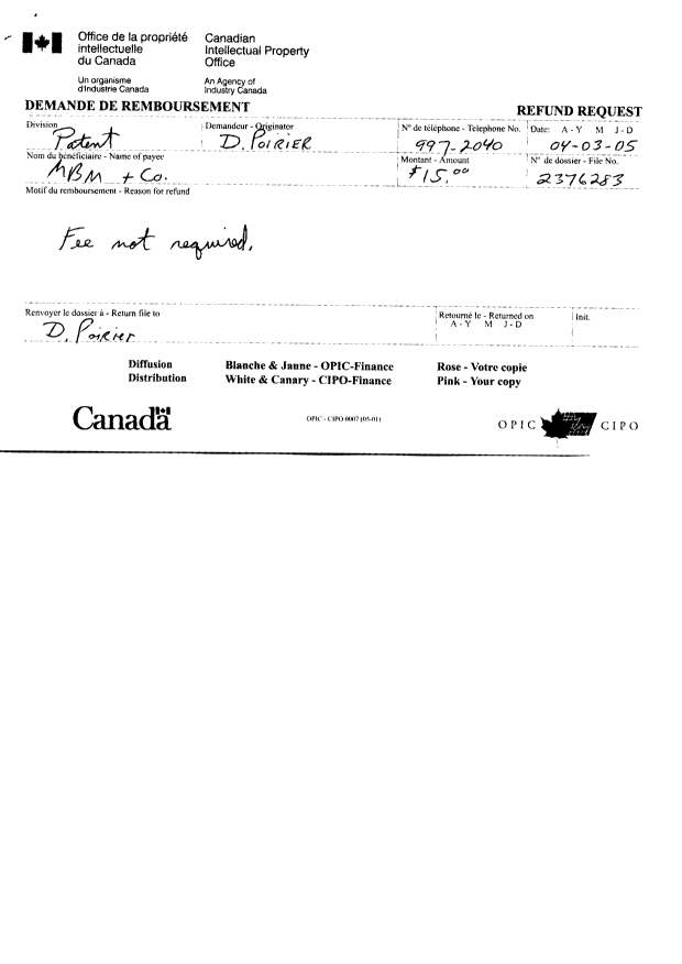 Canadian Patent Document 2376283. Correspondence 20031205. Image 1 of 3