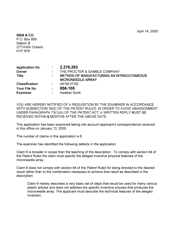 Document de brevet canadien 2376283. Poursuite-Amendment 20041214. Image 1 de 2