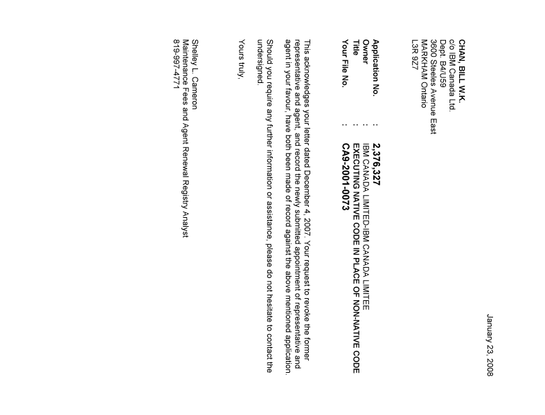 Canadian Patent Document 2376327. Correspondence 20071223. Image 1 of 1