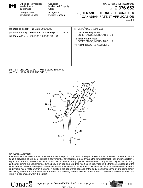 Canadian Patent Document 2376652. Cover Page 20020823. Image 1 of 1