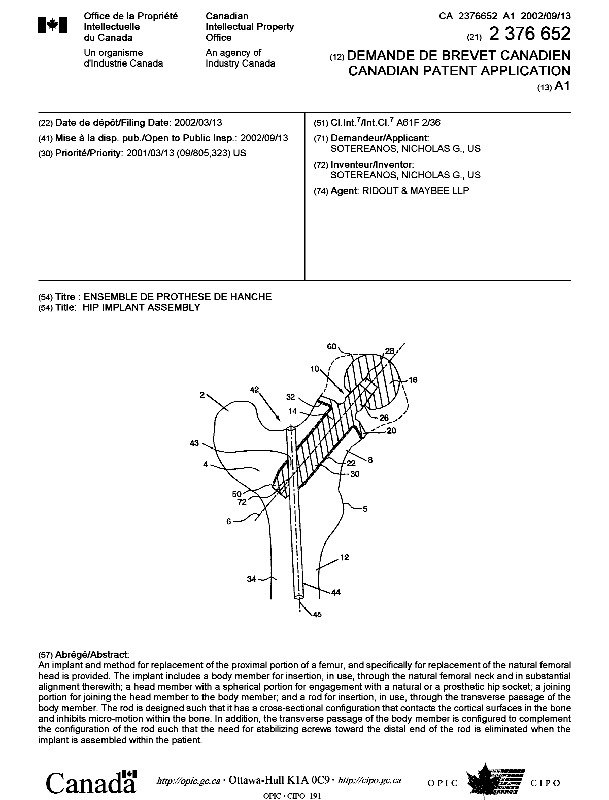 Canadian Patent Document 2376652. Cover Page 20020823. Image 1 of 1