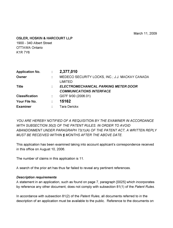 Canadian Patent Document 2377010. Prosecution-Amendment 20090311. Image 1 of 2