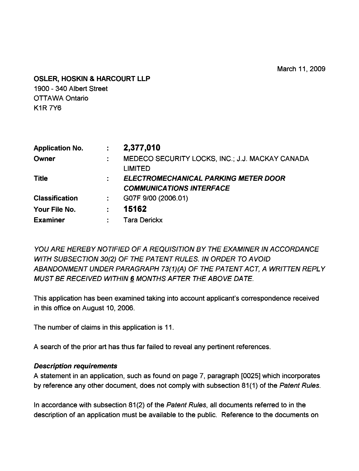 Canadian Patent Document 2377010. Prosecution-Amendment 20090311. Image 1 of 2