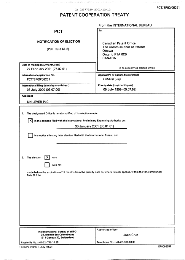 Document de brevet canadien 2377220. PCT 20011212. Image 1 de 21