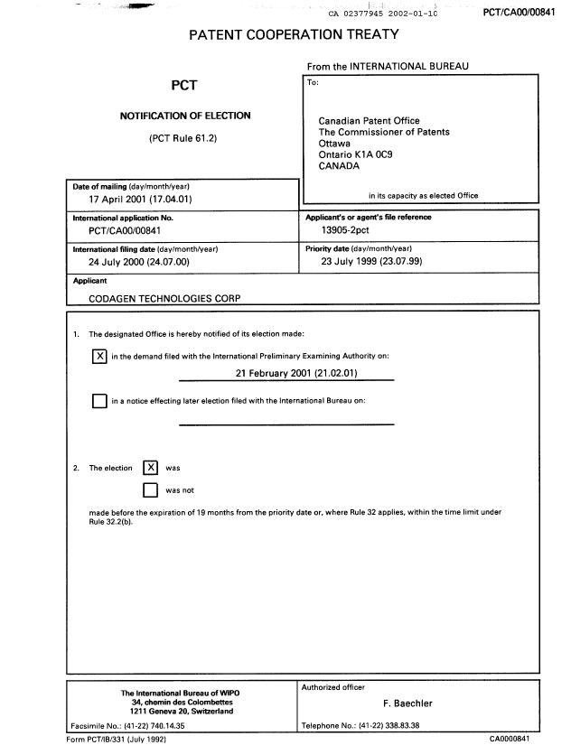 Document de brevet canadien 2377945. PCT 20011210. Image 1 de 21