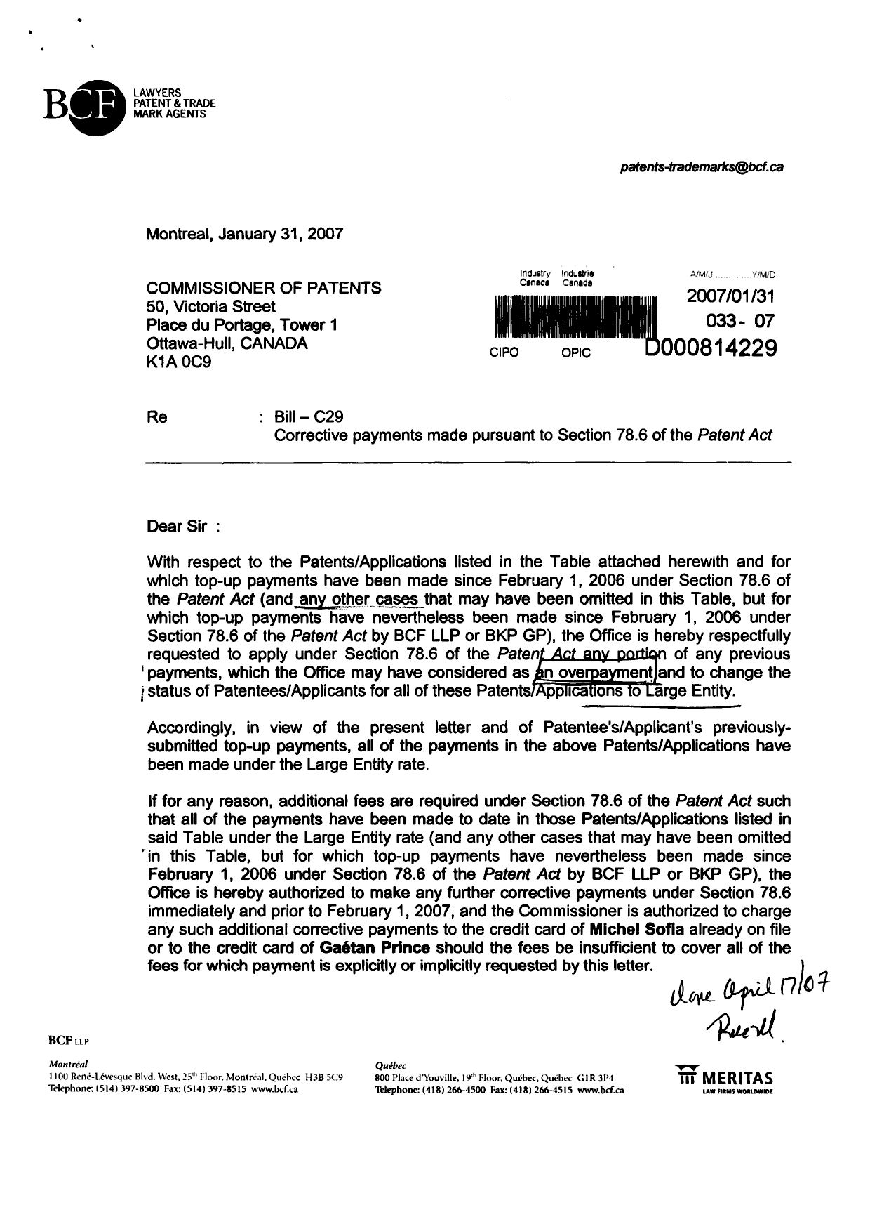 Canadian Patent Document 2377945. Correspondence 20061231. Image 1 of 5