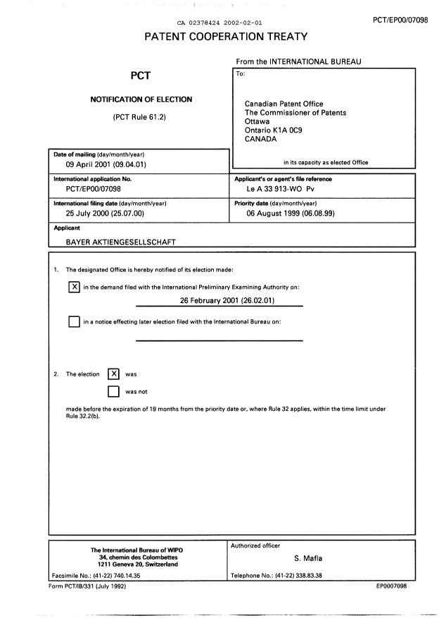 Document de brevet canadien 2378424. PCT 20011201. Image 1 de 10