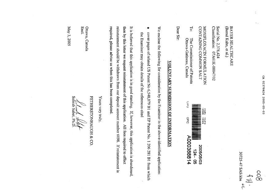 Canadian Patent Document 2378424. Prosecution-Amendment 20041203. Image 1 of 1