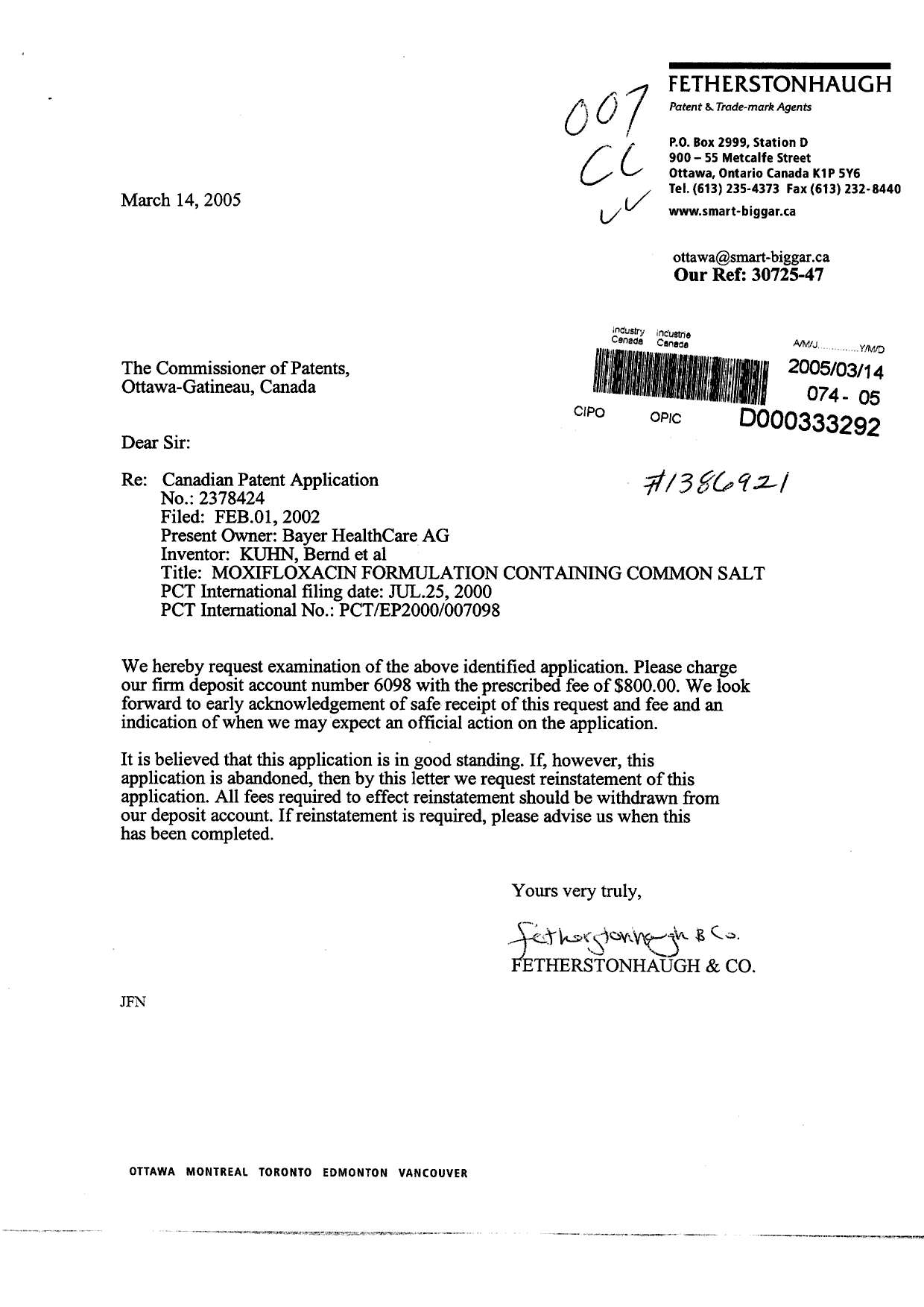 Canadian Patent Document 2378424. Prosecution-Amendment 20041214. Image 1 of 1