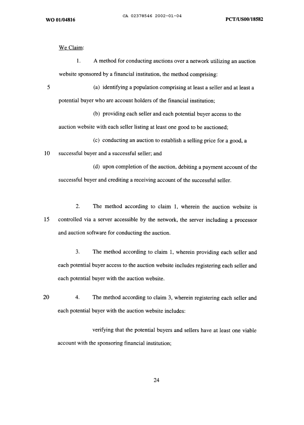 Document de brevet canadien 2378546. Revendications 20011204. Image 1 de 9
