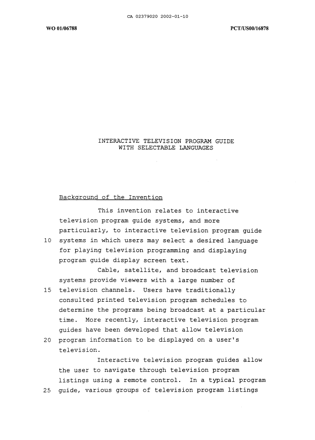 Canadian Patent Document 2379020. Description 20050621. Image 1 of 52
