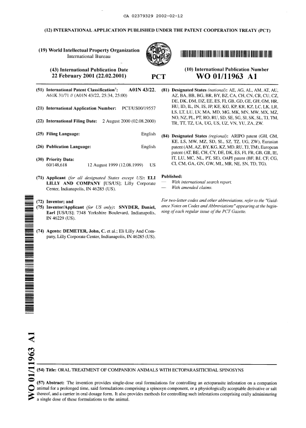 Document de brevet canadien 2379329. Abrégé 20020212. Image 1 de 1