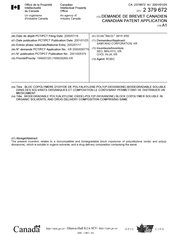 Document de brevet canadien 2379672. Page couverture 20020719. Image 1 de 1