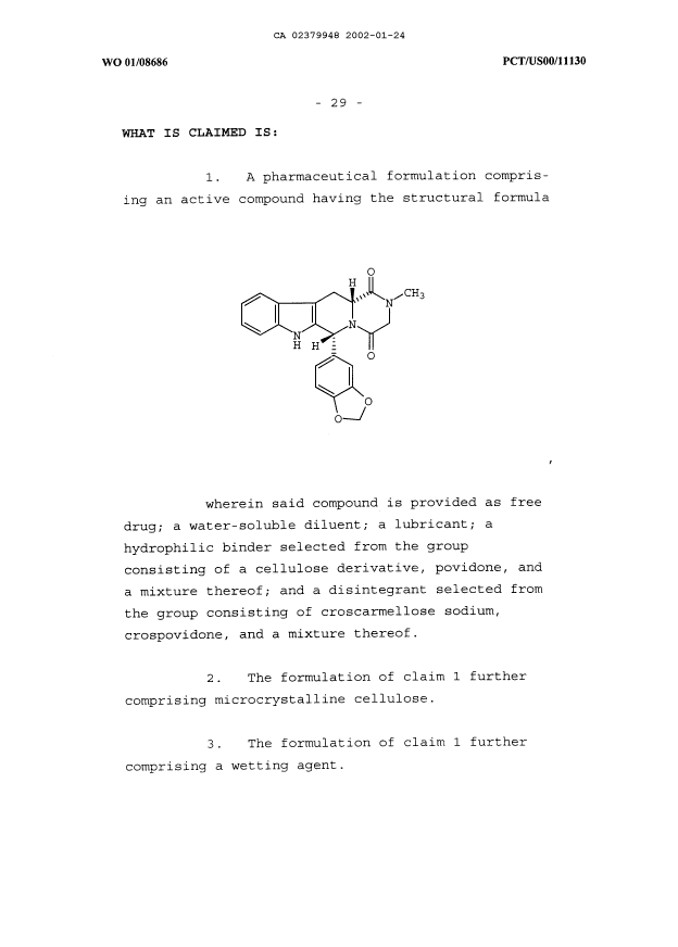 Document de brevet canadien 2379948. Revendications 20011224. Image 1 de 5
