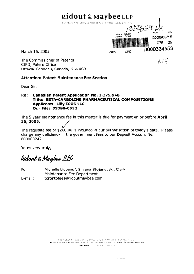 Document de brevet canadien 2379948. Taxes 20041215. Image 1 de 1