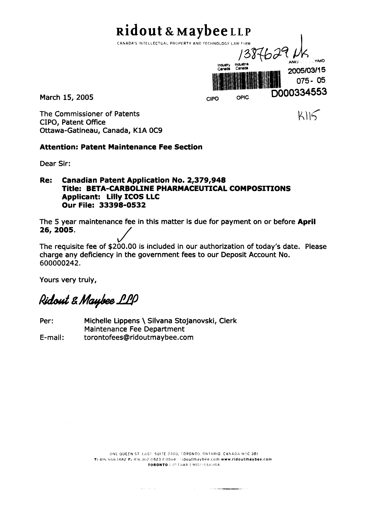Canadian Patent Document 2379948. Fees 20041215. Image 1 of 1