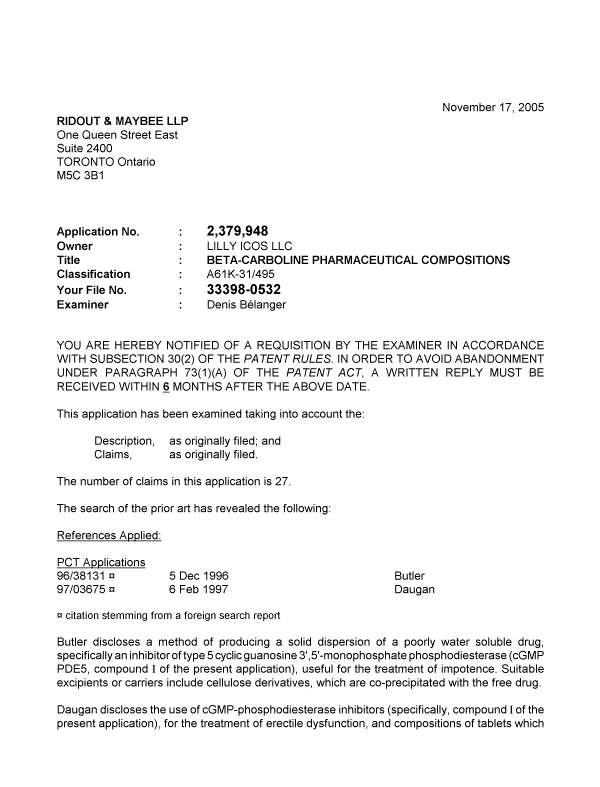 Canadian Patent Document 2379948. Prosecution-Amendment 20041217. Image 1 of 3