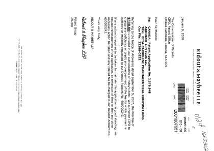 Document de brevet canadien 2379948. Correspondance 20071209. Image 1 de 1