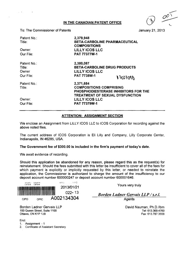 Document de brevet canadien 2379948. Cession 20121221. Image 1 de 14