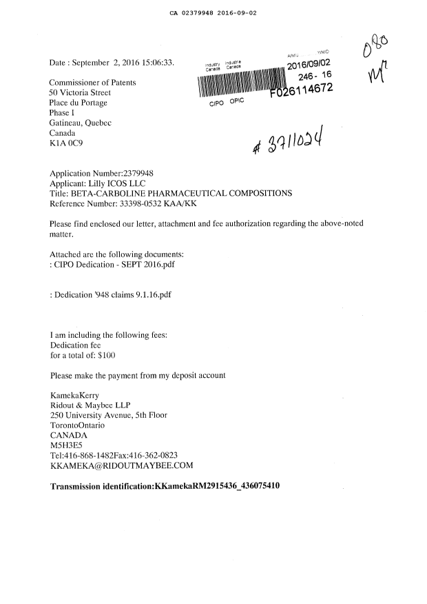 Document de brevet canadien 2379948. Cession 20151202. Image 1 de 3