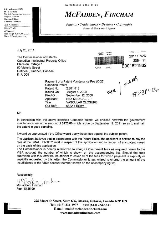 Canadian Patent Document 2381818. Correspondence 20101226. Image 1 of 2