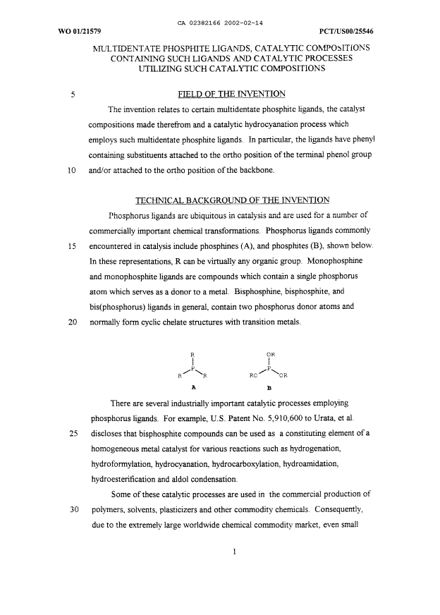 Canadian Patent Document 2382166. Description 20020214. Image 1 of 18