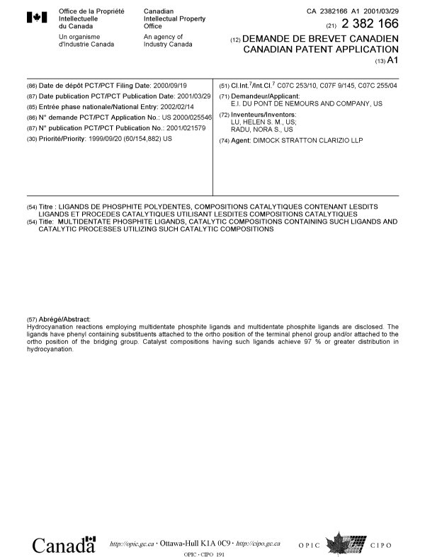 Document de brevet canadien 2382166. Page couverture 20020813. Image 1 de 1