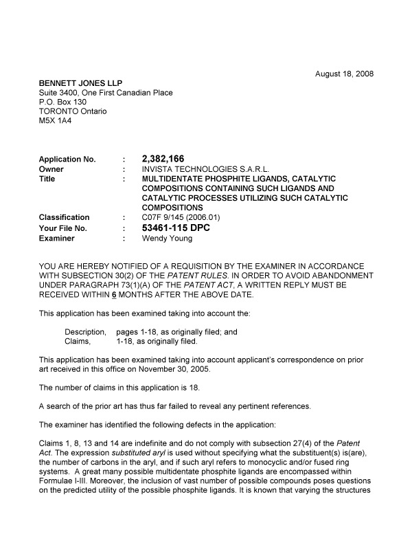 Document de brevet canadien 2382166. Poursuite-Amendment 20080818. Image 1 de 3