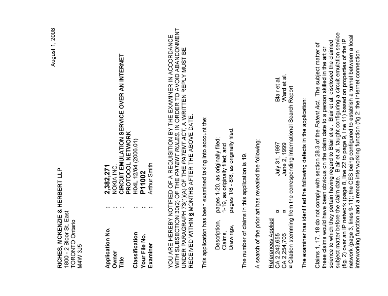 Document de brevet canadien 2382271. Poursuite-Amendment 20071201. Image 1 de 2